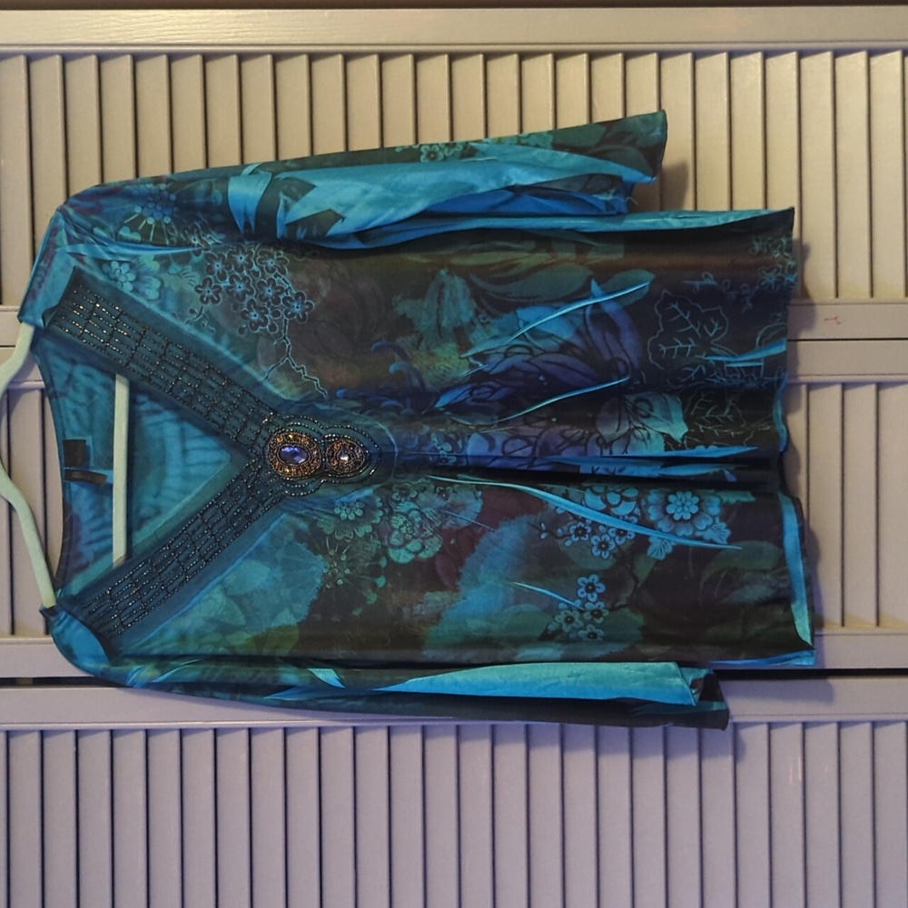 New Directions Teal Floral Shirt